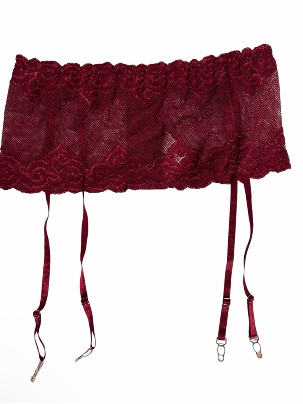 Avidlove red mesh embroidered sheer garter belt size XL